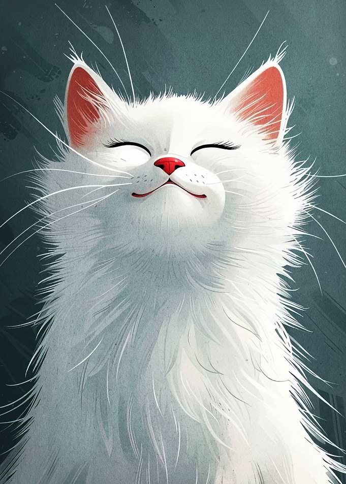 Smiling White Cat Illustration