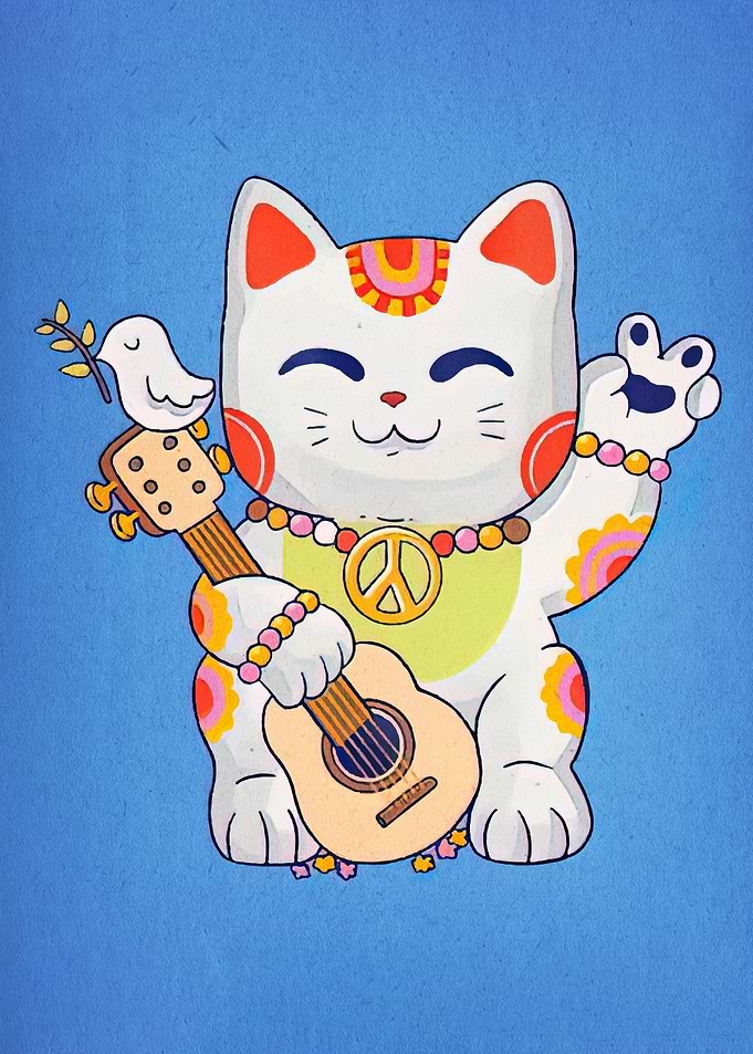 Maneki Neko with Guitar and Peace
