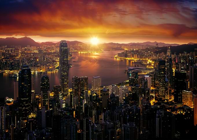 hong kong cityscape at sunset