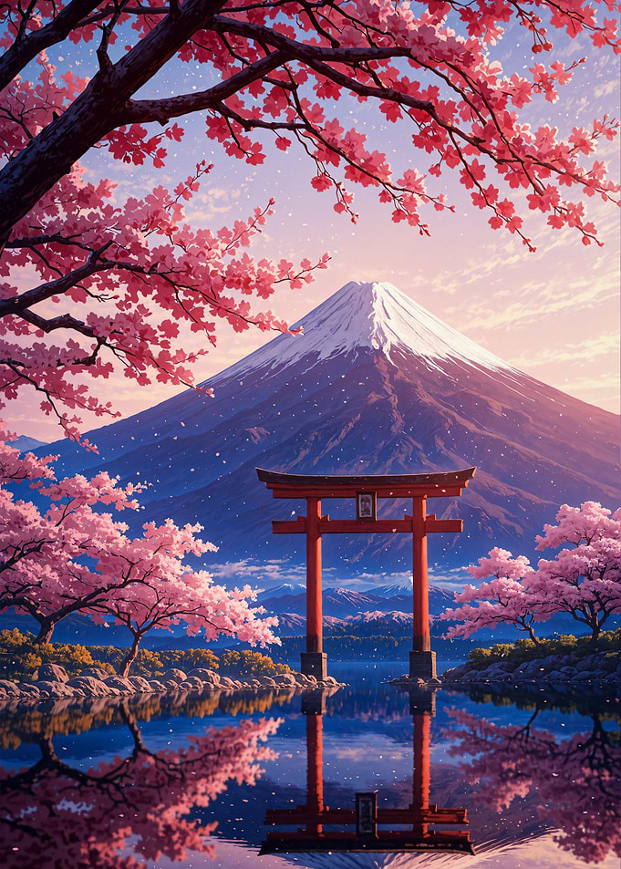 Torii Gate Cherry Blossom Mount Fuji Sakura Spring Japan
