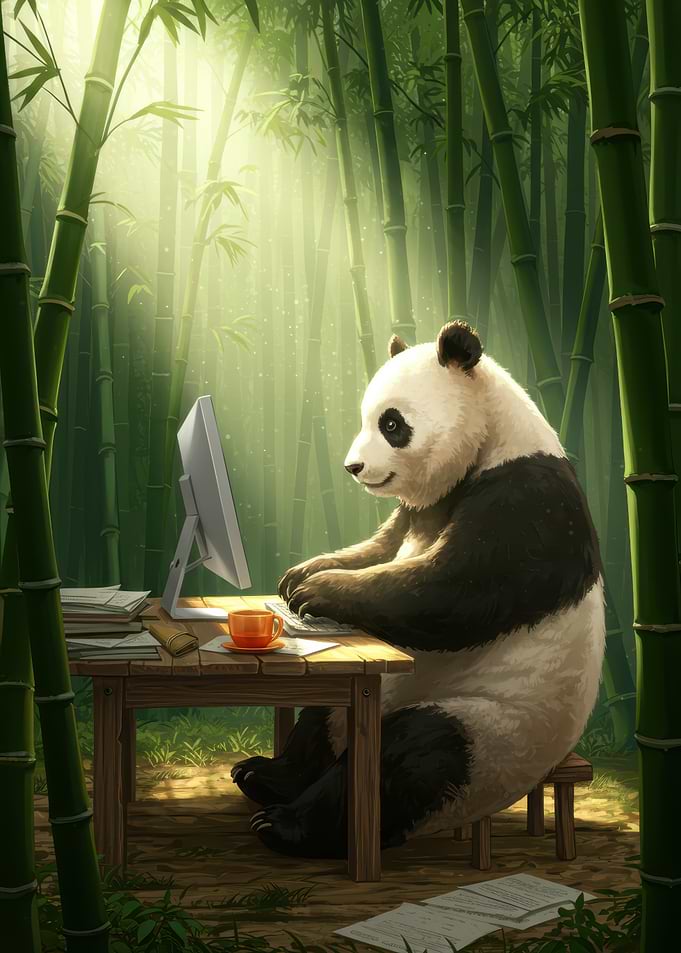 Panda Working in Bamboo Forest