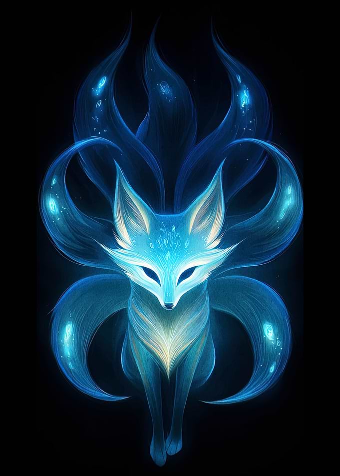 Glowing Nine-Tailed Fox Digital Art