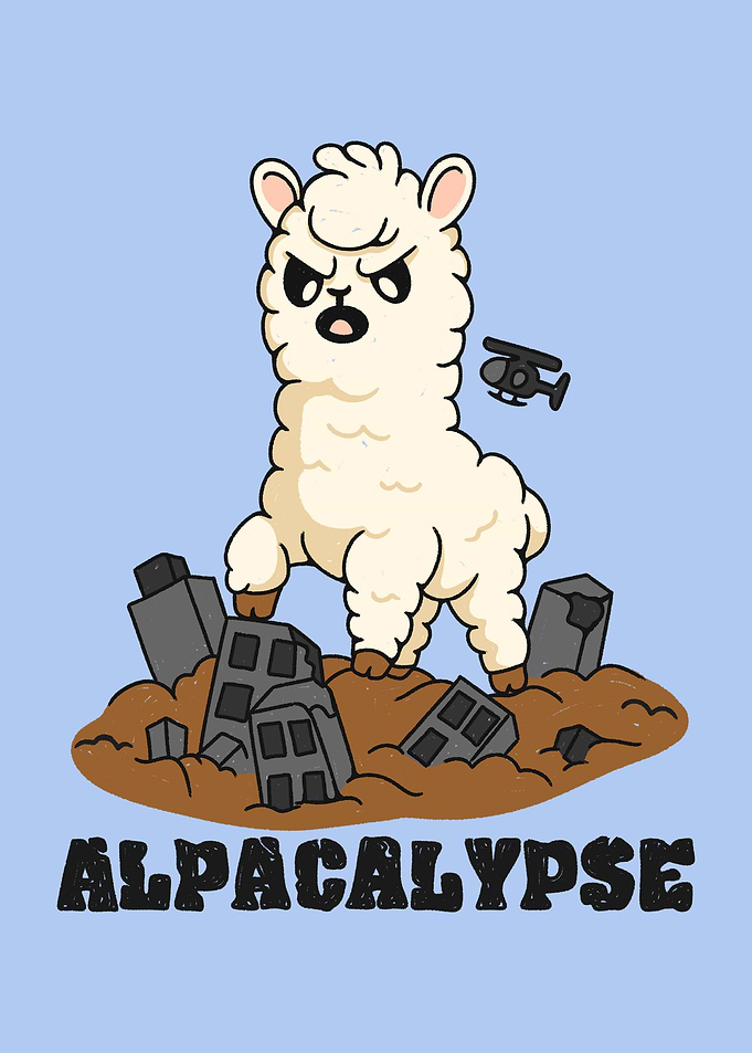 Alpacalypse Cartoon Illustration