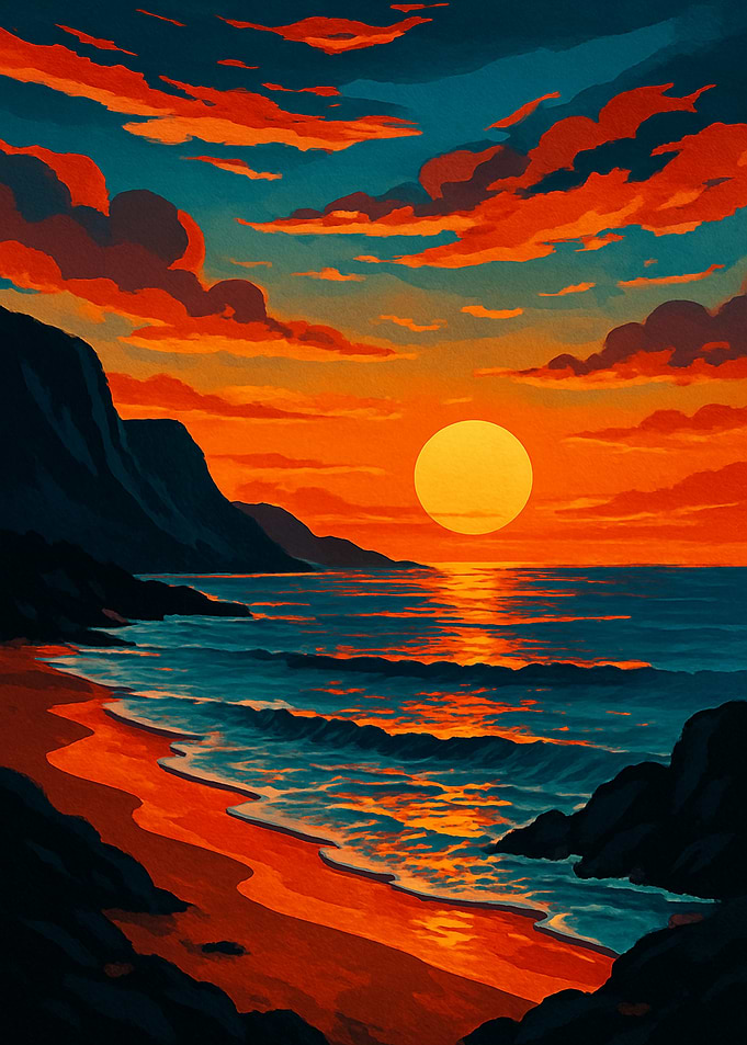 Golden Sunset Over Ocean Waves – Coastal Beach Metal Wall Art