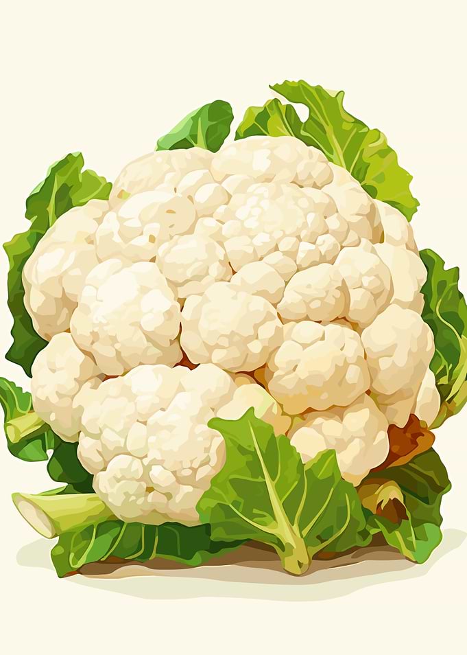 Cauliflower illustration with green leaves