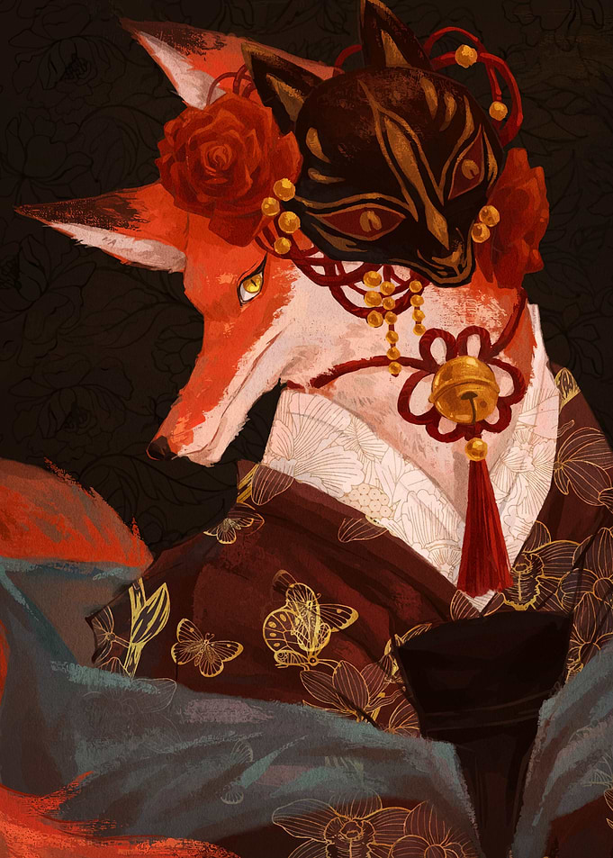Fox Spirit with Mask and Kimono