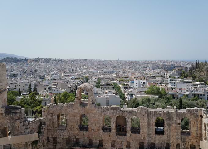 Athens cityscape from ancient ruins