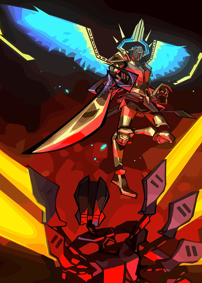 Armored Warrior with Sword and Wings