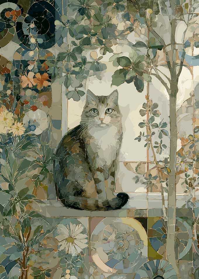 Cat in Garden Mosaic