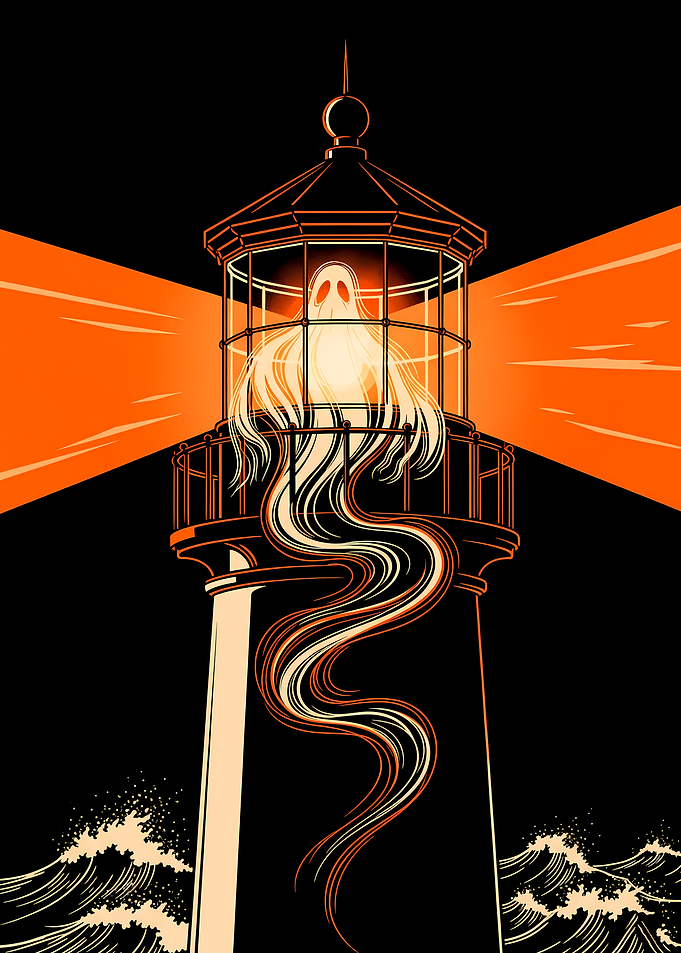 Vintage Halloween Ghostly Lighthouse Guardian