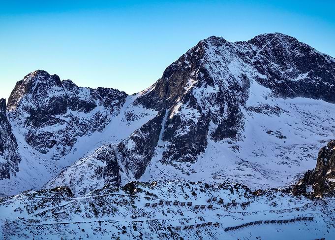 Snowy Mountain Peaks in the High Tatra