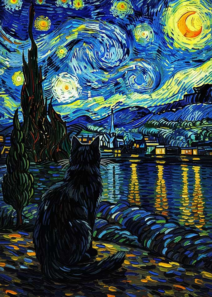 Starry Night Cat Painting