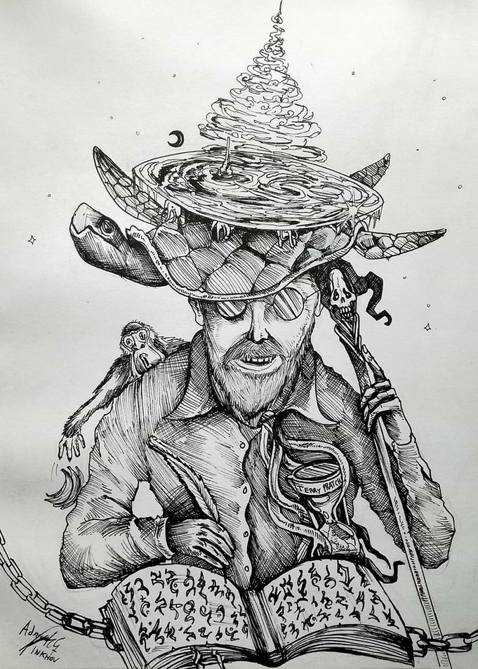 Terry Pratchett world Ink Drawing