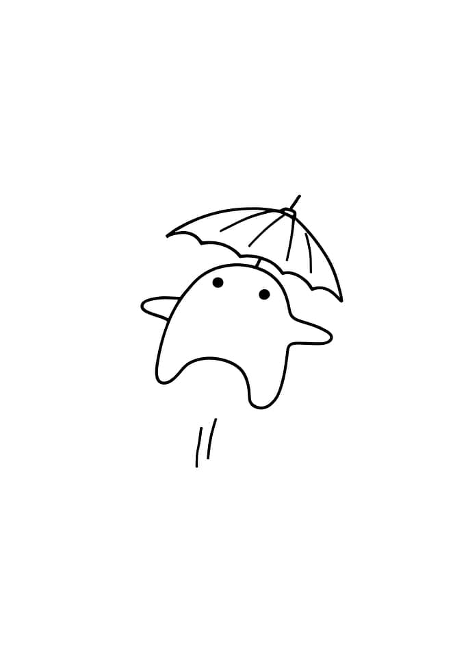 Cute Ghost with Umbrella Minimalist Line Art