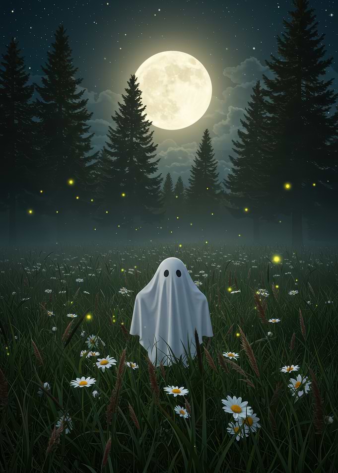 Ghost in a field at night