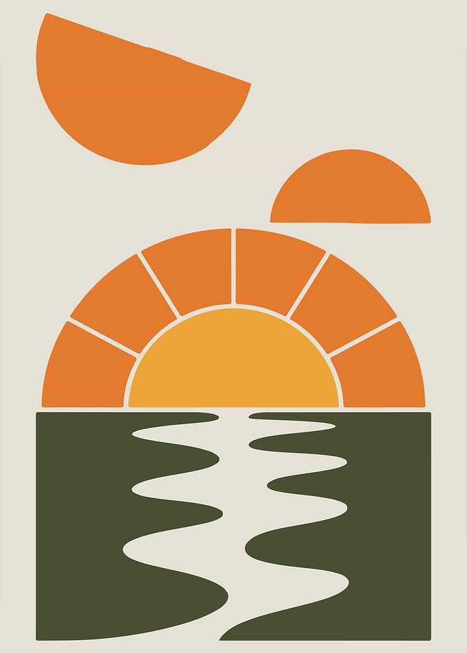 Minimalist Sunset Over Water Illustration