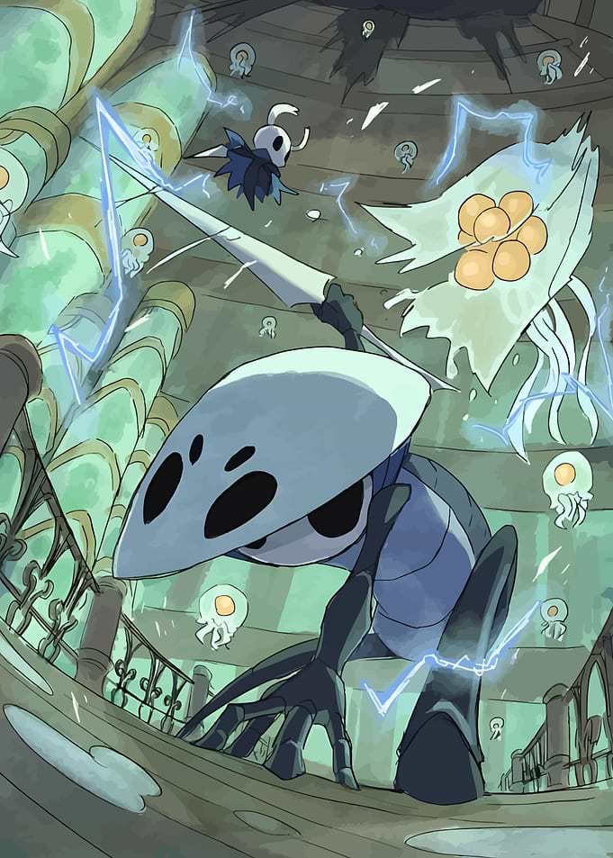 Hollow Knight battle scene digital art