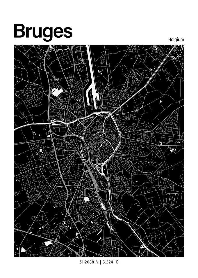 Bruges Black and White Map