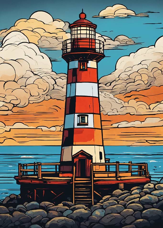 Red and White Lighthouse Illustration