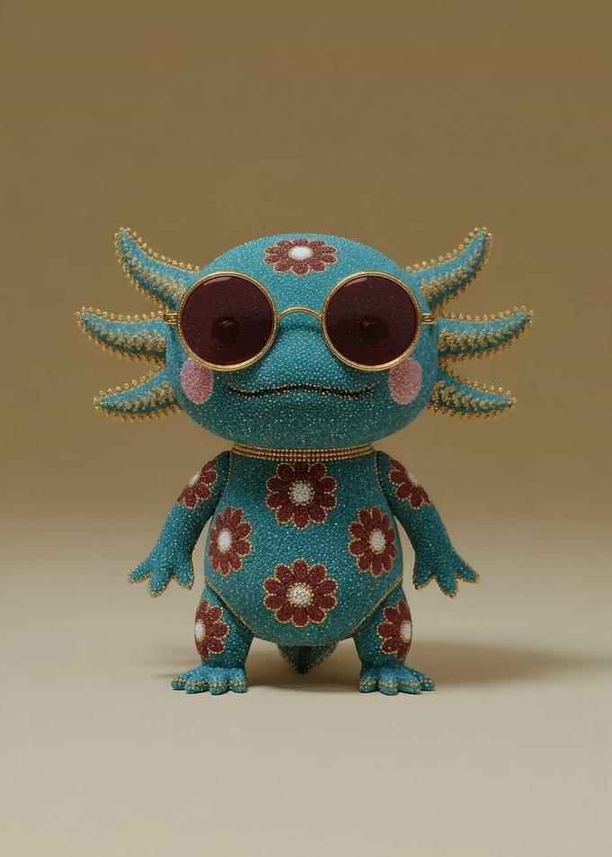 Axolotl with sunglasses and flower pattern