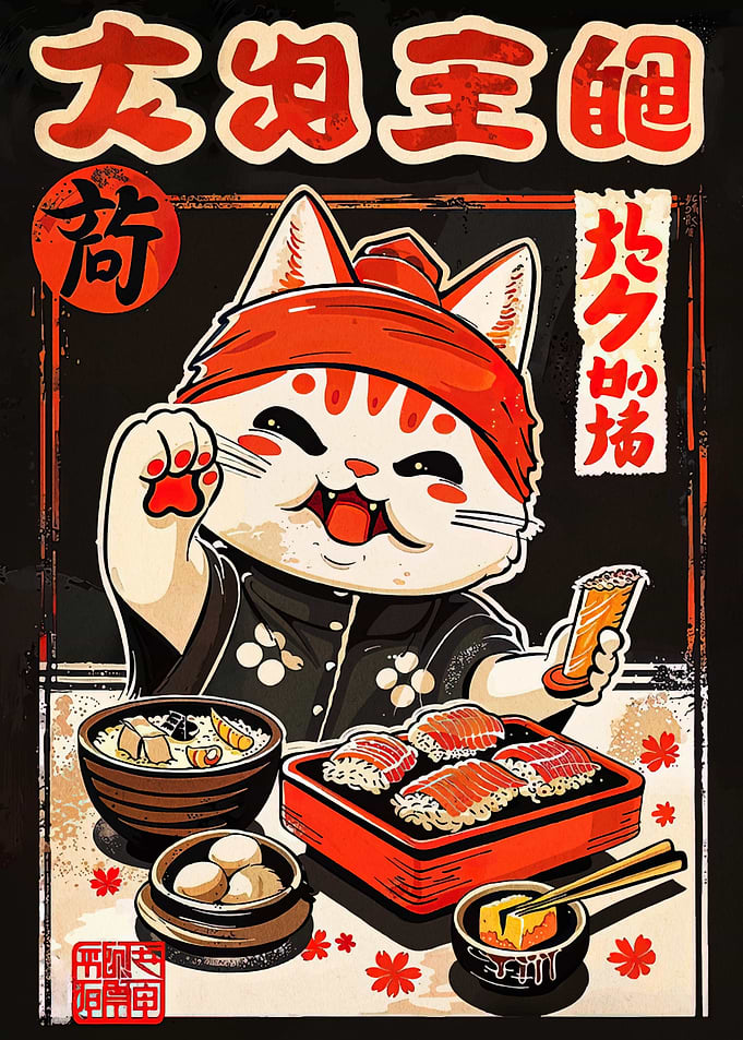 Lucky Cat with Sushi