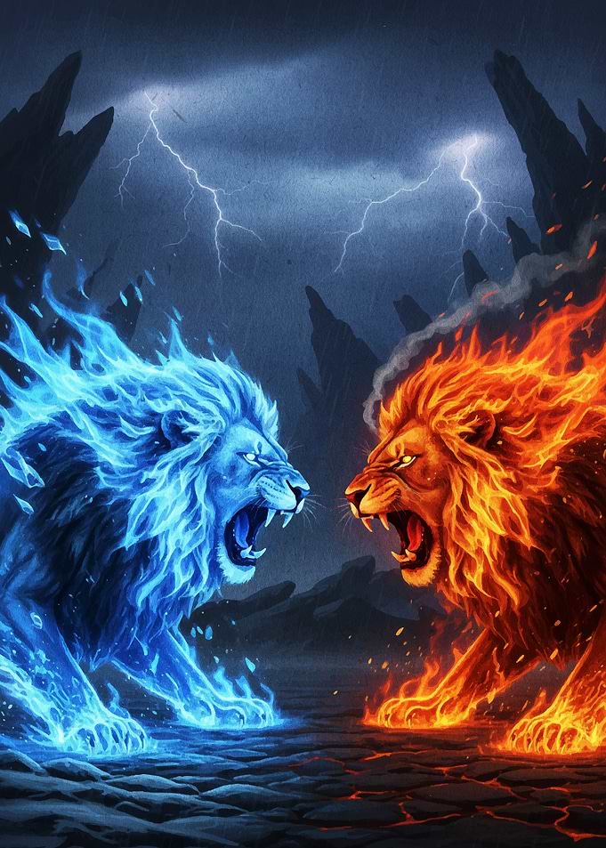Fire and Ice Lions Confrontation