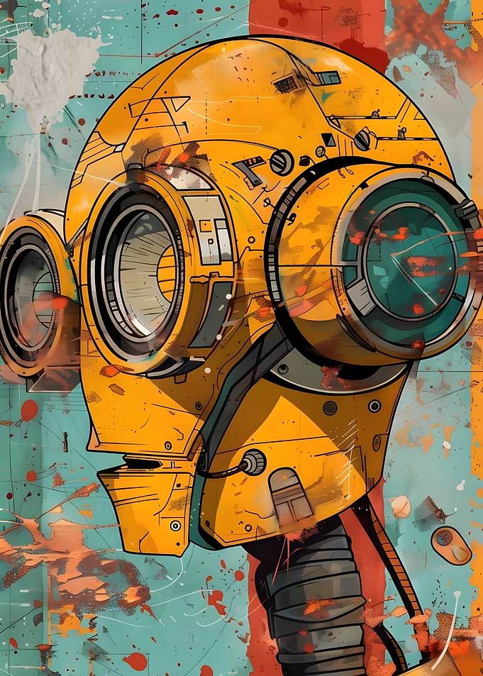 Yellow Robot Head Digital Art