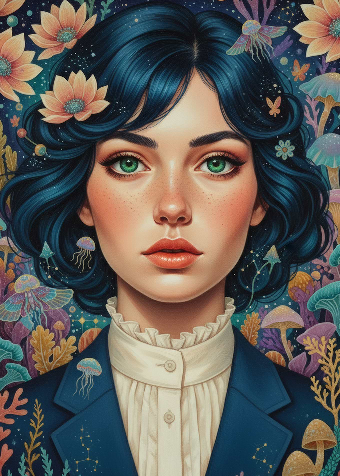 Portrait of a woman with flowers