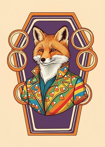 Halloween Fox in Psychedelic Candy Jacket