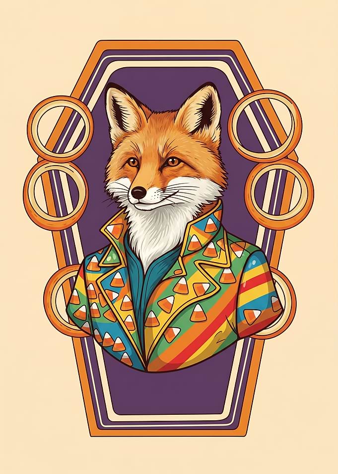 Halloween Fox in Psychedelic Candy Jacket