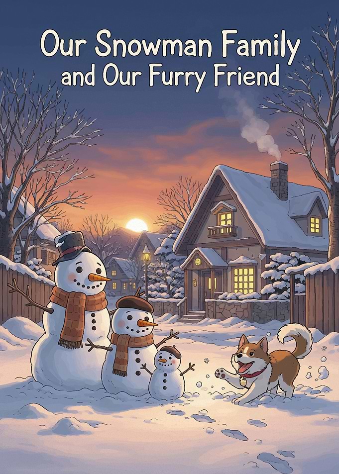 Snowman Family and Furry Friend