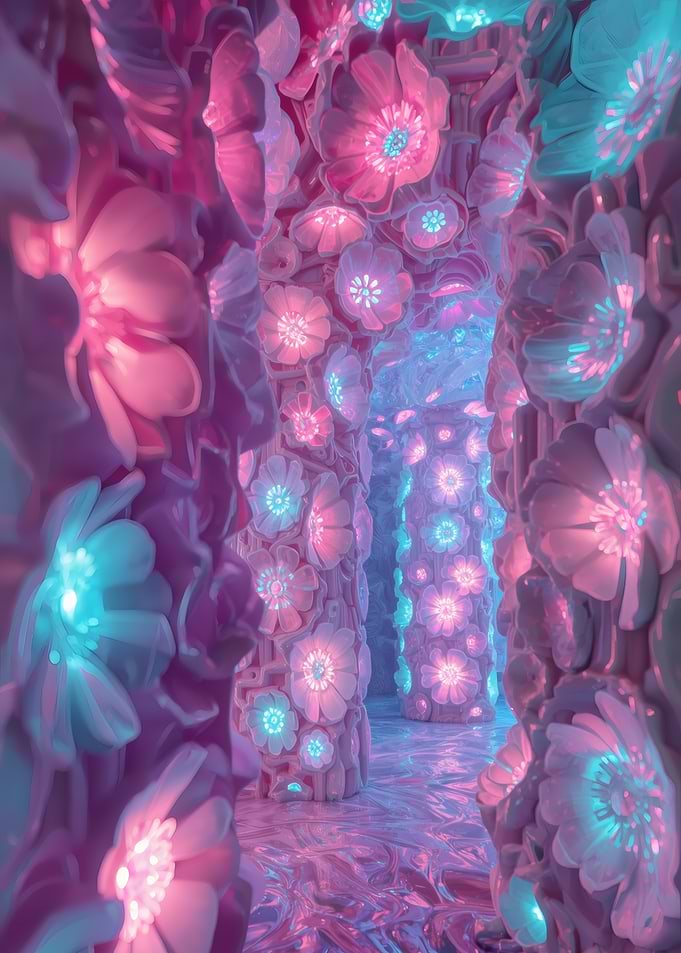 Floral Tunnel with Neon Lights