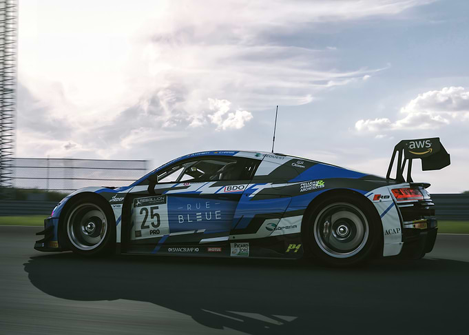 Audi Blue and White Racing Car on Track