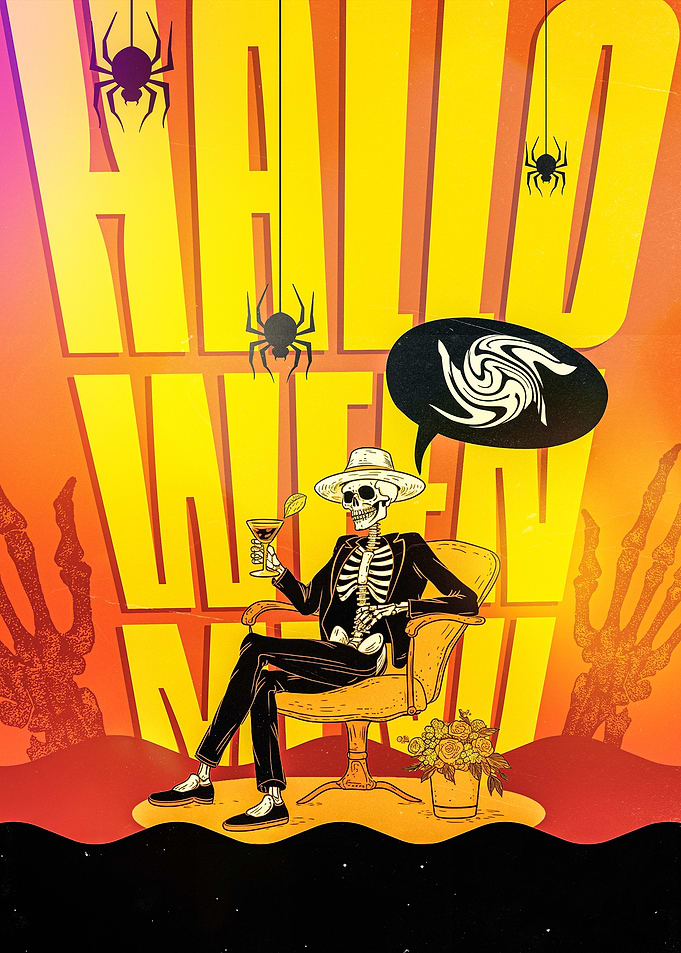 Halloween Skeleton with Cocktail Illustration