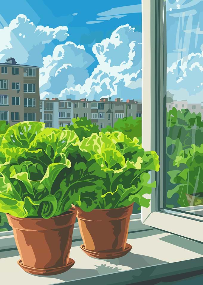Lettuce Pots by the Window