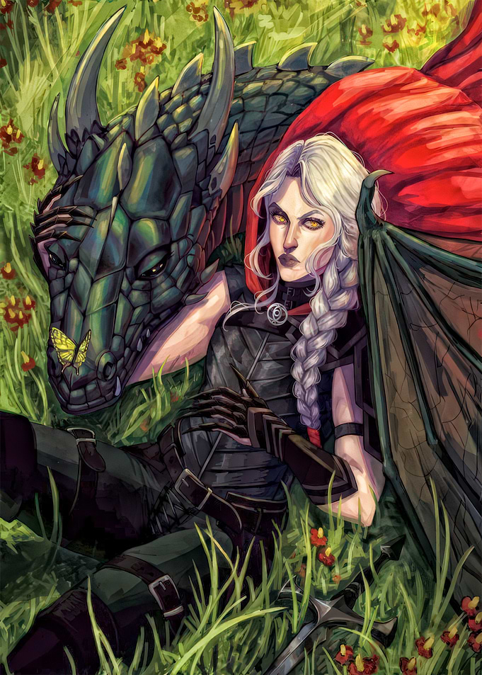 Dragon Rider in a Meadow