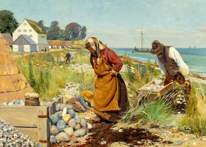Coastal Scene with Workers and Boats