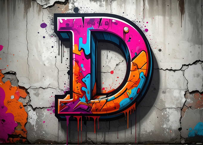 Graffiti Letter D on Cracked Wall