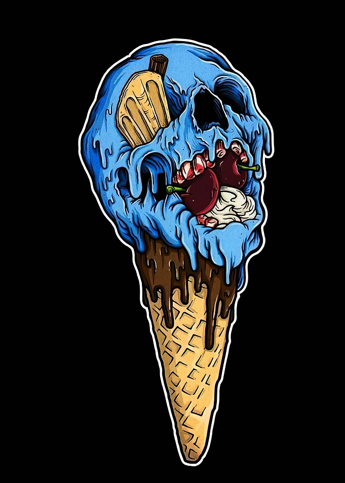 Skull Ice Cream Cone Illustration