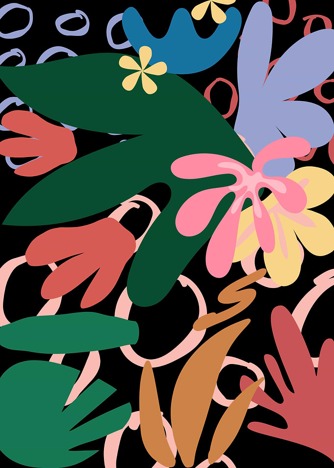 Abstract Floral Pattern on Black Background