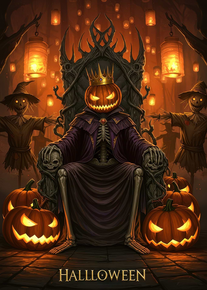 Halloween Pumpkin King on Throne
