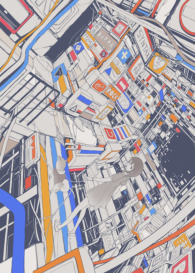Abstract Cityscape with Anime Girl