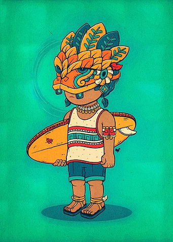 Aztec Surfer Boy Illustration