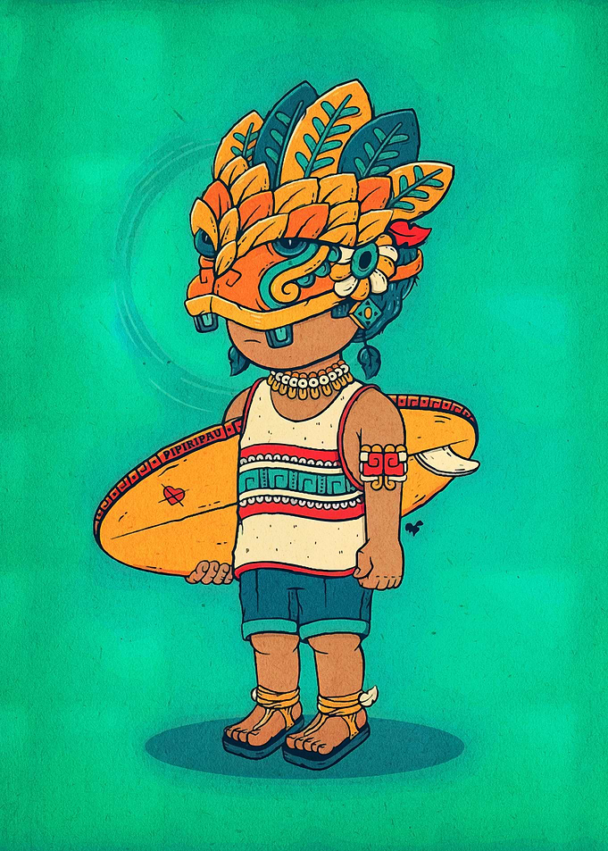Aztec Surfer Boy Illustration