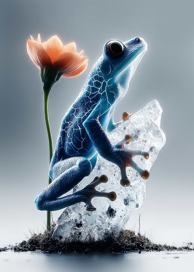 Blue Frog with Flower and Crystal