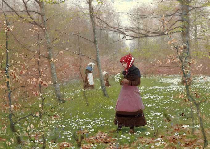 Women Gathering Flowers in a Forest
