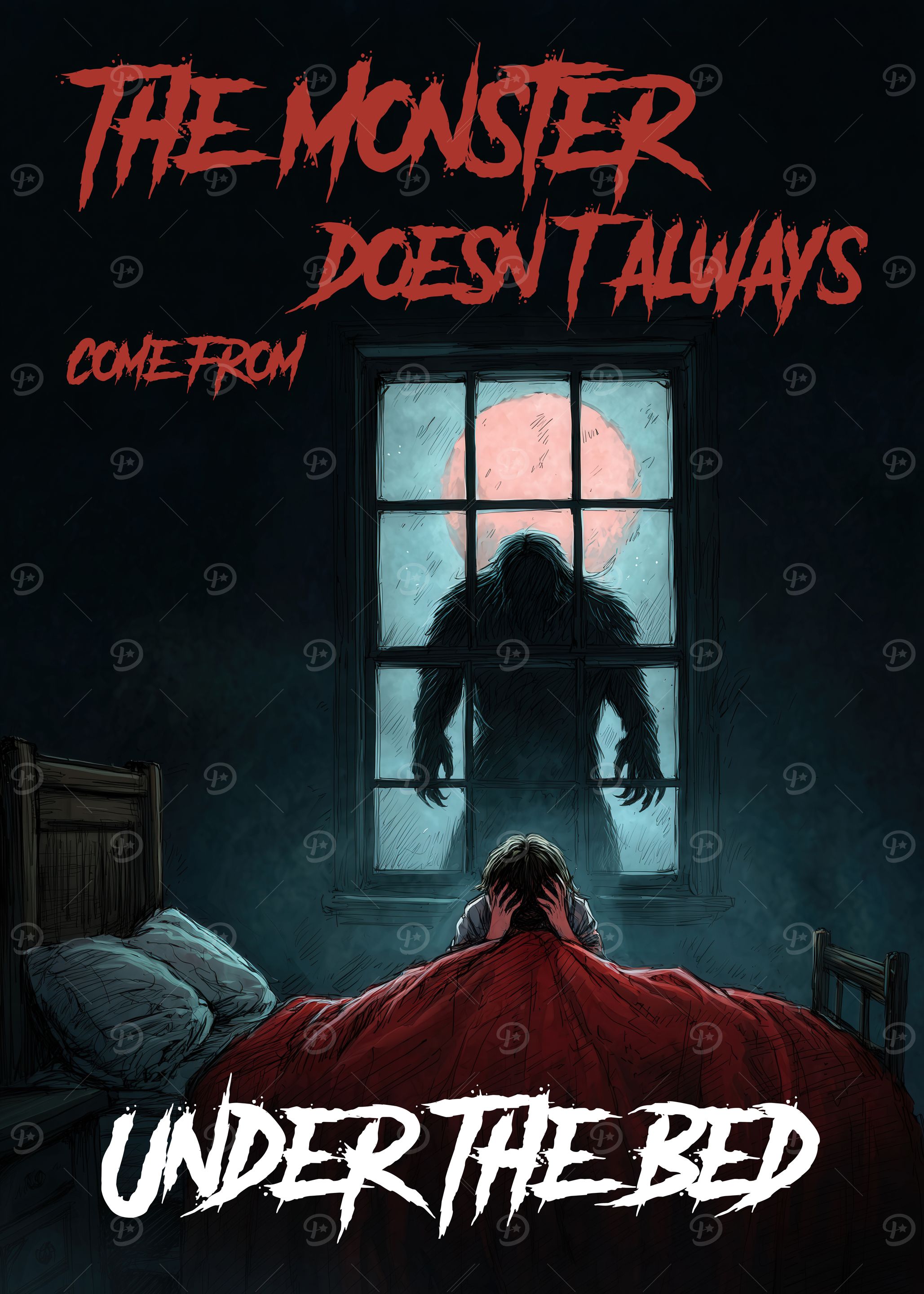 Monster Outside Window Horror Illustration