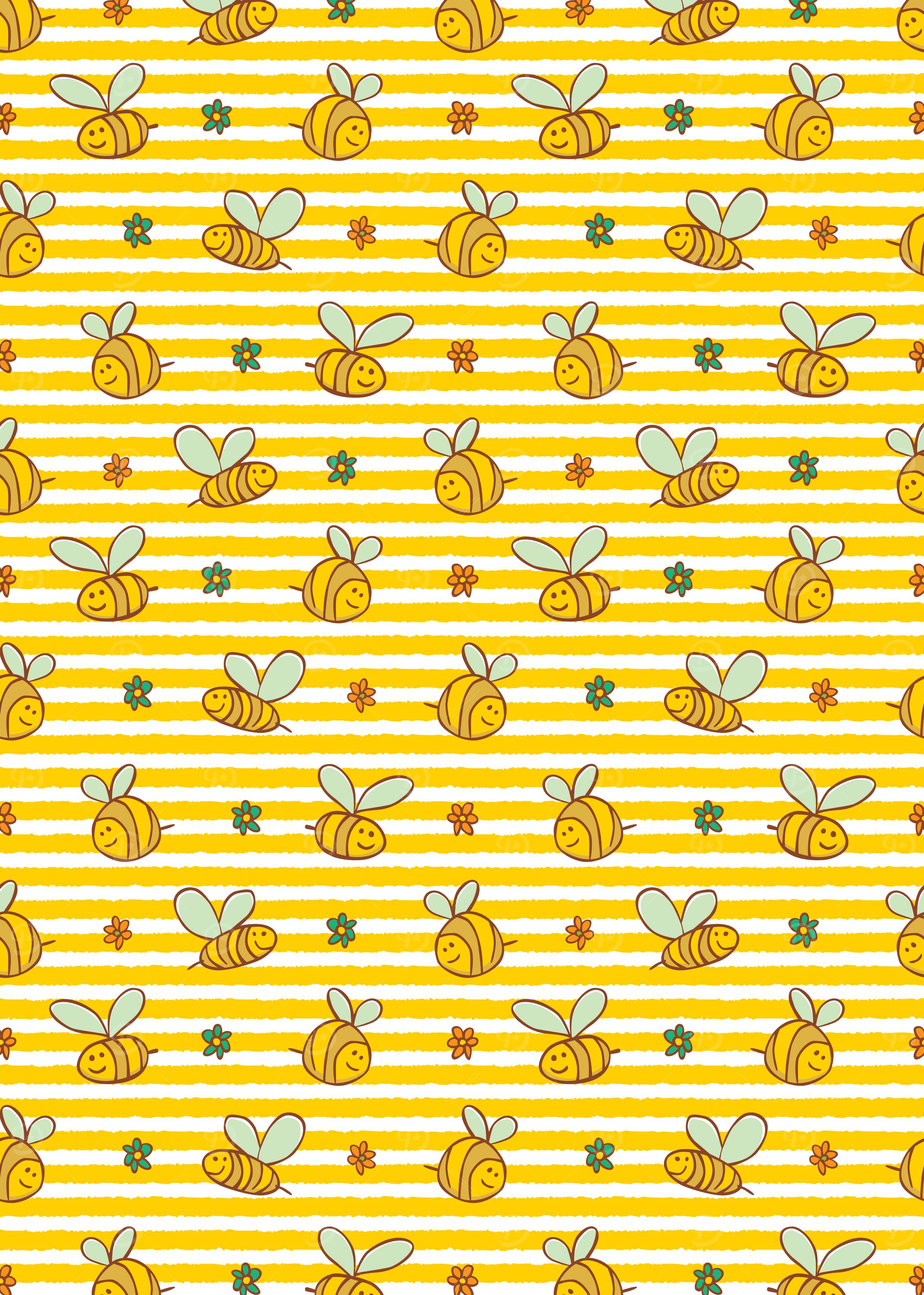 Bee and Flower Pattern on Stripes