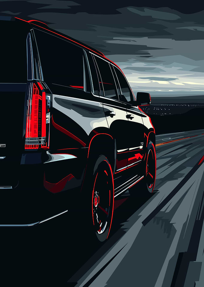 Black SUV on Road at Night