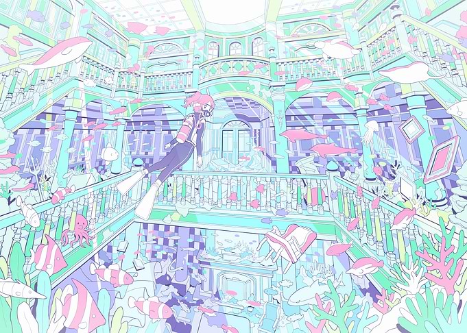 Underwater Mansion with Diver